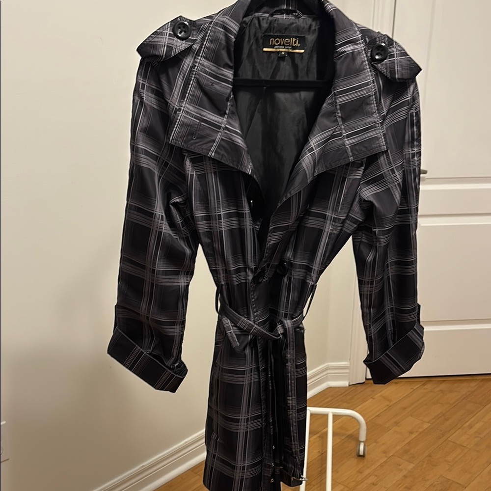 Women's Black Plaid Trench Coat